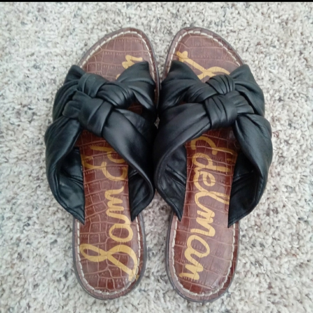 Sam Edelman Black Knotted Slide Sandals with Brown Footbed